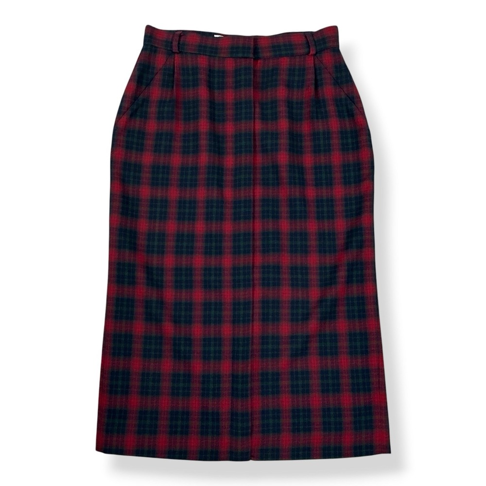 JH Collectibles Skirt Women Size 12 (30x31) Red Plaid Wool Midi Straight Vintage
